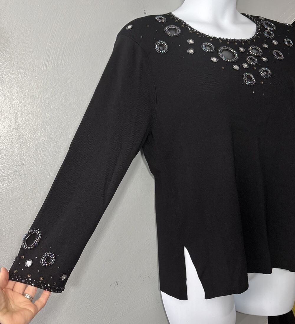 Gardy Sweater Size XL Black Beaded Whimsigoth Maximalist Gothic Chic Glam Event